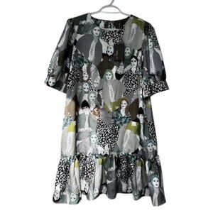Of White black and white printed ruffled dress size 42